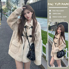 孕妇装2026新款韩系翻领甜美羊羔毛外套女皮毛一体毛绒绒加厚大衣