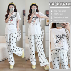 批发实拍现现~2026新款时尚短袖T恤+狗狗脚爪印花<b class='q'>休闲</b>阔腿裤两件套