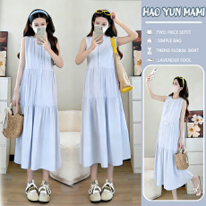 批发实拍现现~2026夏季新款法式蓝色时尚高级款背心圆领无袖连衣裙