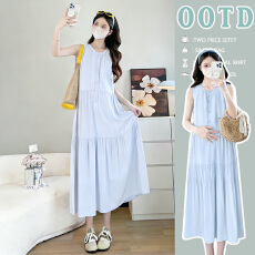 实拍现现~2026夏季新款时尚宽松显瘦外孕妈高级穿搭背心连衣裙