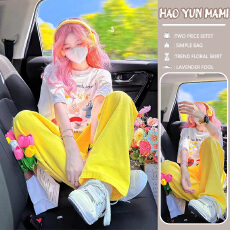 新品现现~2026春季新品韩版纯棉短袖+长裤宽松时尚洋气休闲两件套