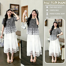 批发实拍现现~2026夏季新品<b class='q'>蕾丝</b>花边拼接圆领短袖衬衣+甜美半身裙<b class='q'>套装</b>