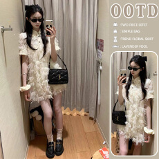 新品 现 夏季新款流行独特绝美巨好看杏色娃娃领连衣裙