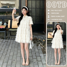 实拍 现 夏季新款显瘦遮肚时尚甜美优雅气质流苏连衣裙