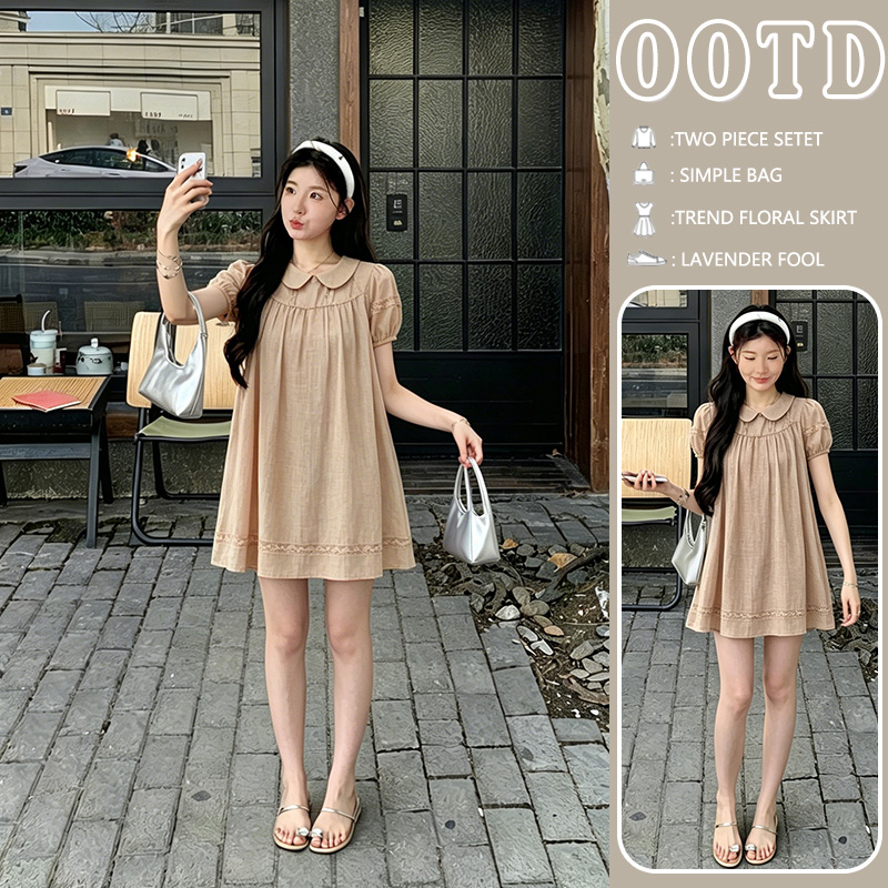 실사 지금 여름 새로운 연령 감소 루즈핏 달콤함 Chic 레이스 베이비 칼라 드레스