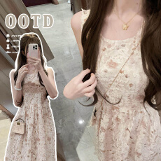 批发新品 现 夏季韩版甜美碎花立体花朵减龄垂感无袖连衣裙