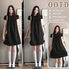 新品 现 夏季赫本风娃娃领甜系慵懒宽松显瘦波点孕妈连衣裙