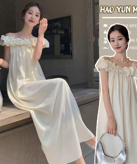 신제품 지금 여름 새로운 둘 착용 수 있습니다. 조정 오프숄더 프릴 쉬폰 섹션 패션 슬립 드레스