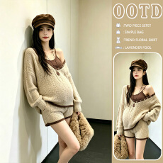 批发新品 现 秋冬<b class='q'>新款</b>女冬<b class='q'>装</b>搭配一整套慵懒风孕妈时尚毛衣三件套