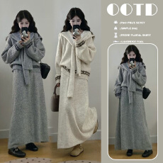 新品 现 秋冬季韩系减龄高级感慵懒风软糯毛衣套装裙三件套