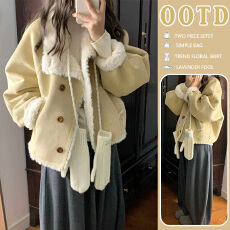 新品 现 秋冬新款洋气时髦立领夹克棉服上衣皮毛一体加厚外套女