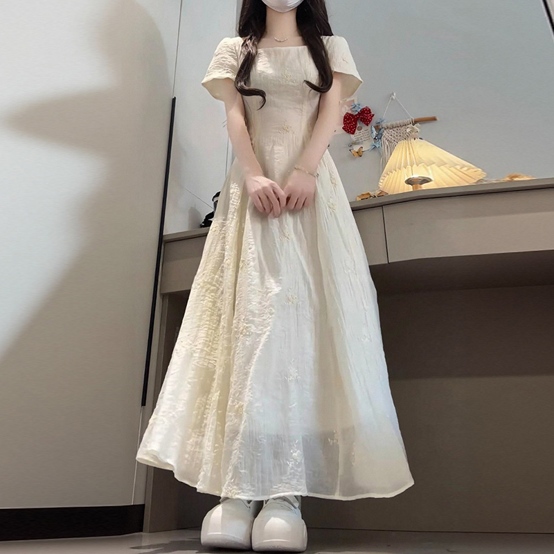 2026 년 새로운 달콤함 레트로 프랑스식 첫사랑 광장 칼라 허리 수축 드레스