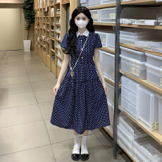 批发实拍2026年新款甜美复古<b class='q'>波点</b>翻领系腰带全身有内衬连衣裙