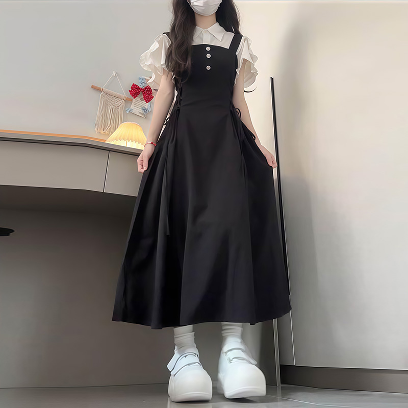 학원 스타일 달콤함 귀여운 거품 소매 베이비 칼라 드레스 여자 학생 한 부서 연령 감소 공주 허리 수축 드레스