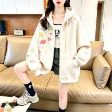 批发2026年秋冬季<b class='q'>新款</b>学院风开衫拉链宽松印花连帽有内衬百搭卫衣