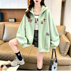 批发2026年秋冬季<b class='q'>新款</b>学院风开衫拉链宽松印花连帽有内衬百搭卫衣