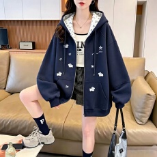 批发2026年秋冬季<b class='q'>新款</b>学院风开衫拉链宽松印花连帽有内衬百搭卫衣