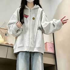 批发2026年秋冬季新款学院风<b class='q'>开衫</b>拉链宽松印花连帽百搭卫衣有内衬