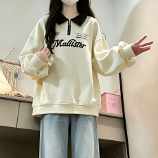 批发2026年秋冬季新款学院风套头字母绣花花宽松百搭<b class='q'>卫衣</b>