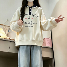 批发2026年秋冬季新款学院风套头印花花边领宽松百搭<b class='q'>卫衣</b>