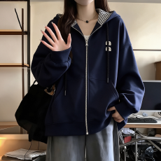 批发2026年秋冬季新款学院风连帽格纹拉链开衫宽松<b class='q'>百搭</b>卫衣有内衬