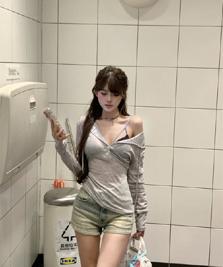 실사 정가 느긋한 바람 여성 여름 V넥 얇은 스타일 후드 자외선 차단 긴팔 인사이드 가져 가라. 캐미솔 투피스 세트