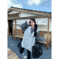 批发实拍实价~两件套韩系休闲洋气<b class='q'>蕾丝</b>衫+灰色打底T恤