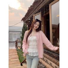 批发实拍实价~华夫格毛衣针织开衫女早春新款宽松显瘦长袖上衣