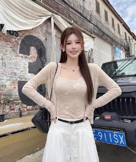 정가 부드러운 앨리스 부드러운 바람 품격 슬림해 보이는 오픈 가디건 슬립 세트