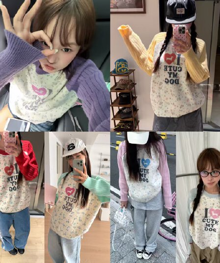 정가 감소되지 않음 xian 물품 아메리칸 재미있는 프린트 패치워크 색상 긴팔 니트 루즈핏 캐주얼 다용도 풀오버