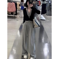 批发套装女2025秋装挂脖假两件针织上衣<b class='q'>阔腿裤</b>两件套