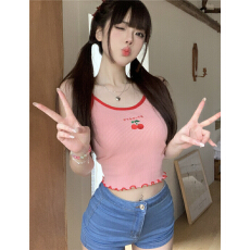 批发小清新纯欲樱桃吊带甜辣妹风工字<b class='q'>可爱</b>撞色短款背心内搭上衣夏新款