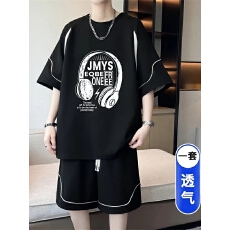 批发夏季青少年短袖t恤<b class='q'>男</b>2026新款大童潮牌帅气高中初中学生运动套装
