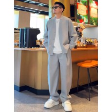 批发<b class='q'>春</b>秋美式潮牌高级感休闲运动套装男女同款时尚V领外套长裤两件套