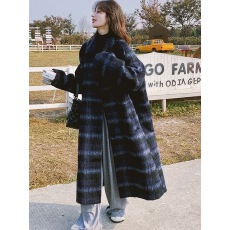 批发文佳瑛欧妮同款格纹毛呢外套女秋冬2023新款韩系宽松羊毛呢子大衣