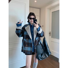批发双面羊绒大衣女短款双排扣2025年新款小个子格子双面穿羊毛外套女