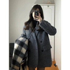 批发2025新款小个子赫本风西装毛呢外套女秋冬季高级感灰色呢子大衣厚