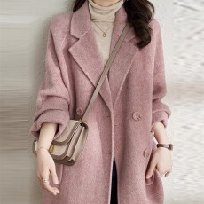 批发2025新款秋冬季粉色毛呢<b class='q'>大</b>衣<b class='q'>女</b>小个子中长韩版呢外套气质休闲