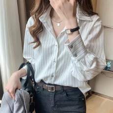 批发条纹衬衫女设计感小众2026年新款春秋装<b class='q'>雪纺上衣</b>职业OL轻熟风衬衣