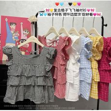 批发实拍 不减价~ 2026新款夏日<b class='q'>韩版</b>复古格子飞飞袖背心小衫上衣