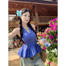 批发实拍  夏季新款韩版时尚<b class='q'>百搭</b>显瘦碎花挂脖背心气质辣妹风上衣