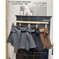 批发实拍 不减价~ 韩系设计感叠穿绑带纯色半身裙女高腰a字百褶短裙