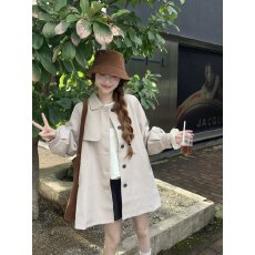 批发实拍   学院风翻领风衣秋季新款<b class='q'>甜美</b>减龄宽松蝴蝶结单排扣外套