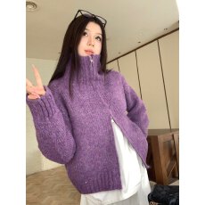 批发实拍  美拉德<b class='q'>马海毛</b>针织<b class='q'>开衫</b>女2025秋冬双拉链翻领加厚毛衣外套