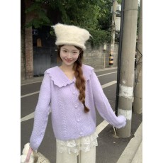 批发实拍   韩系宽松慵懒风甜美海军领套头毛衣女设计感小众针织衫