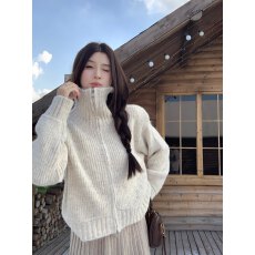 批发实拍  美拉德<b class='q'>马海毛</b>针织<b class='q'>开衫</b>女2025秋冬双拉链翻领加厚毛衣外套