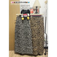 批发实拍~复古豹纹半身裙百搭显瘦开叉毛呢A字裙长裙
