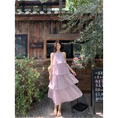 批发实拍  法式蝴蝶结系带挂脖<b class='q'>连衣裙</b>女2026荷叶边层层垂感大摆蛋糕裙