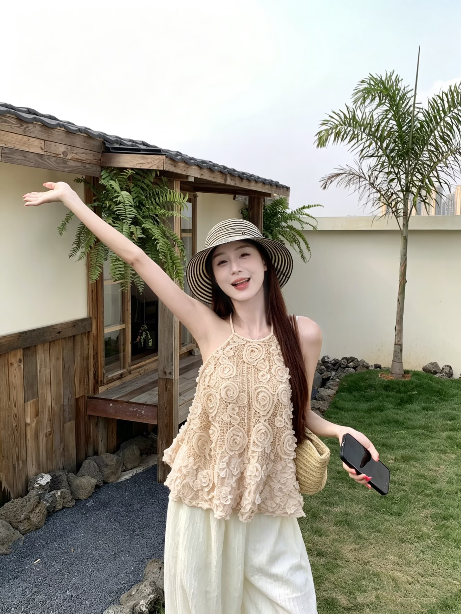 실사 한 부서 순수한 욕망 분위기 센스 홀로우 아웃 레이스 자수 행침 목 조끼 작은 셔츠 민소매 맨위 여름