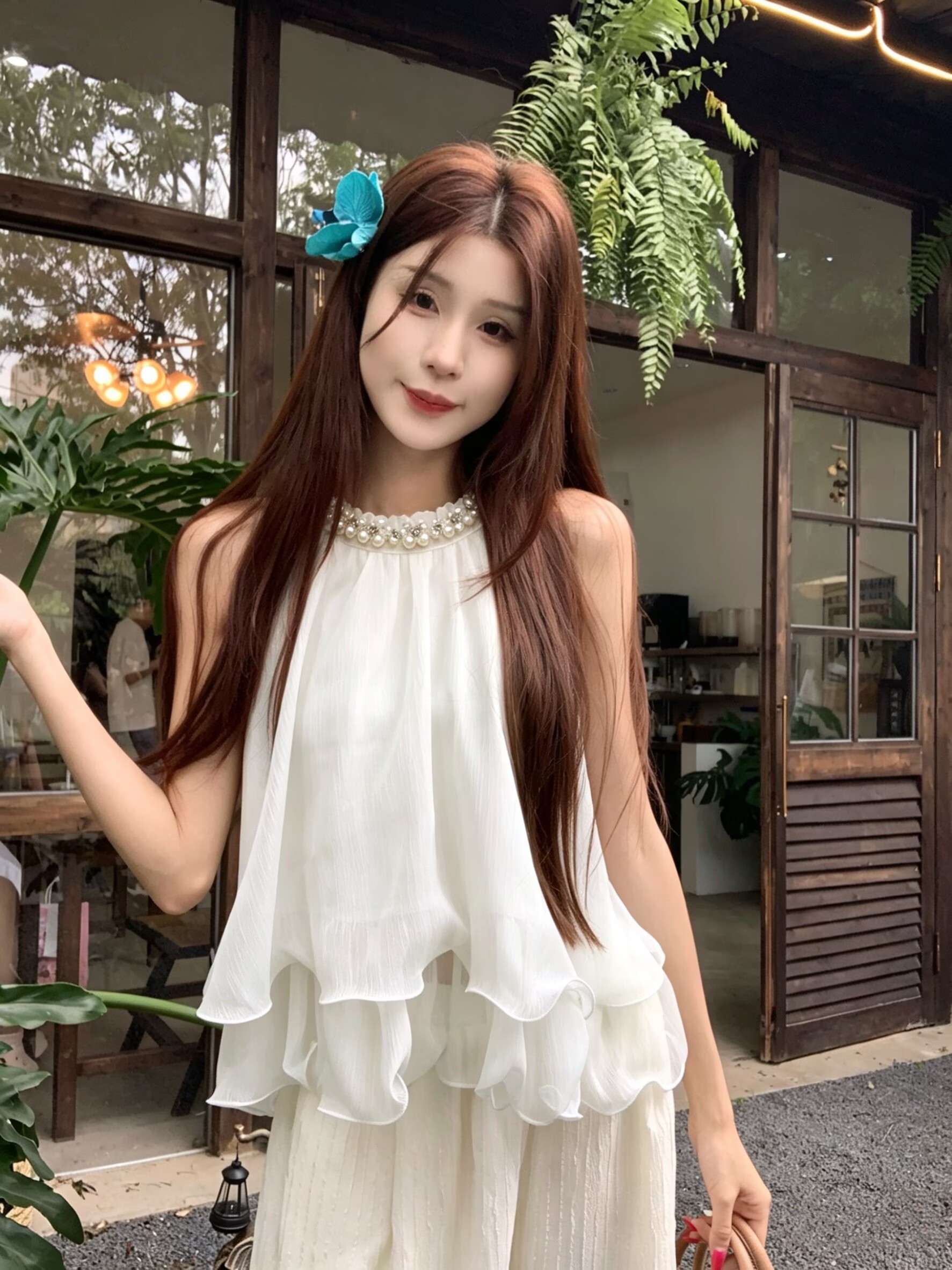 실사 명문 여성 천 골드 무거운 작업 다이아몬드 세팅 민소매 쉬폰 여성 셔츠 여름 새로운 루즈핏 슬림해 보이는 작은 셔츠 트렌디